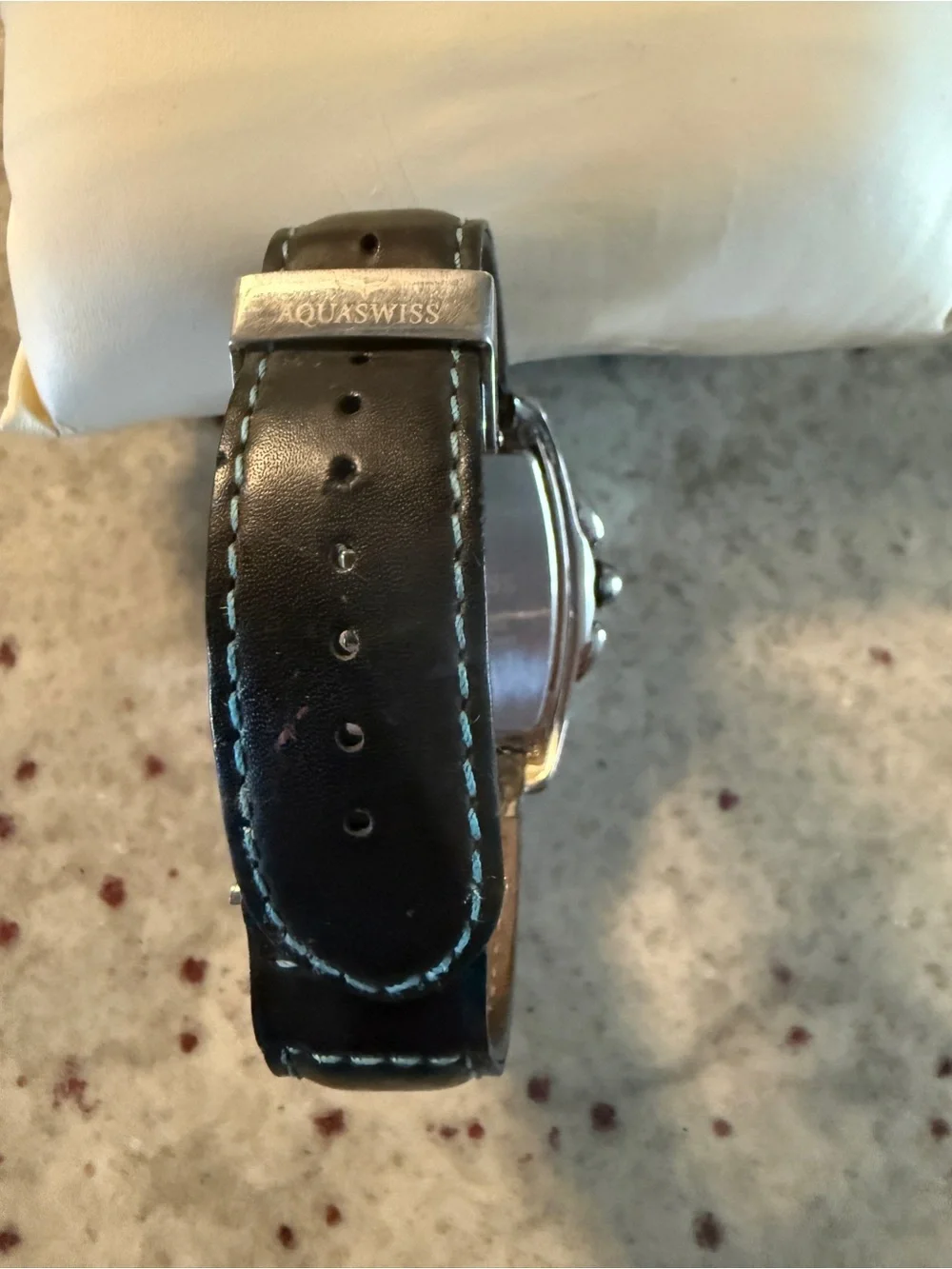 AquaSwiss Ice Prism Crystal Diamond Blue & Black Chrono Date Watch Leather Band